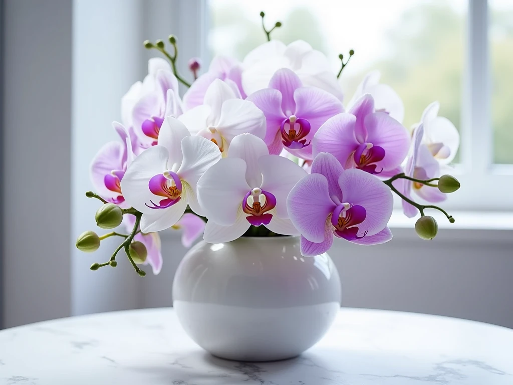Modern Elegance arrangement with orchids by Drexalonaiazis